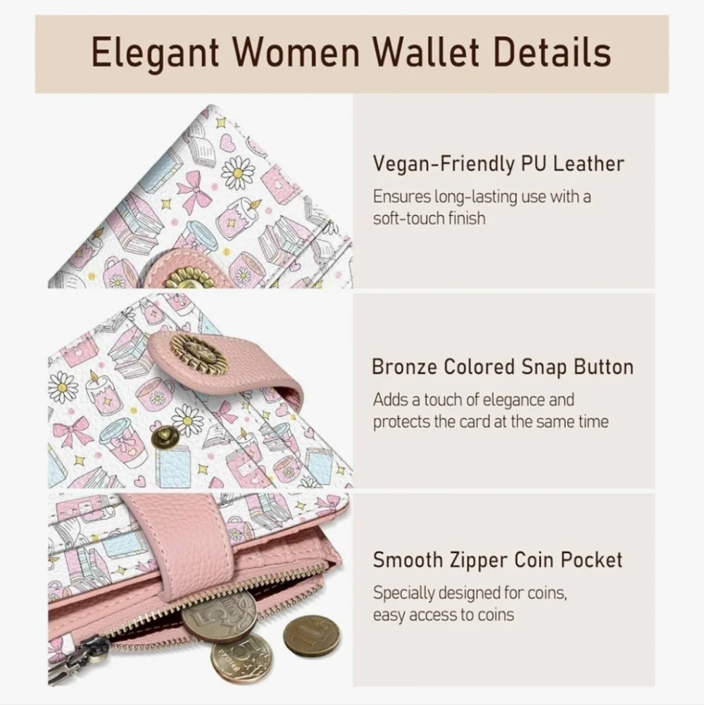 Cute Pink and White RFID-Blocking Wallet